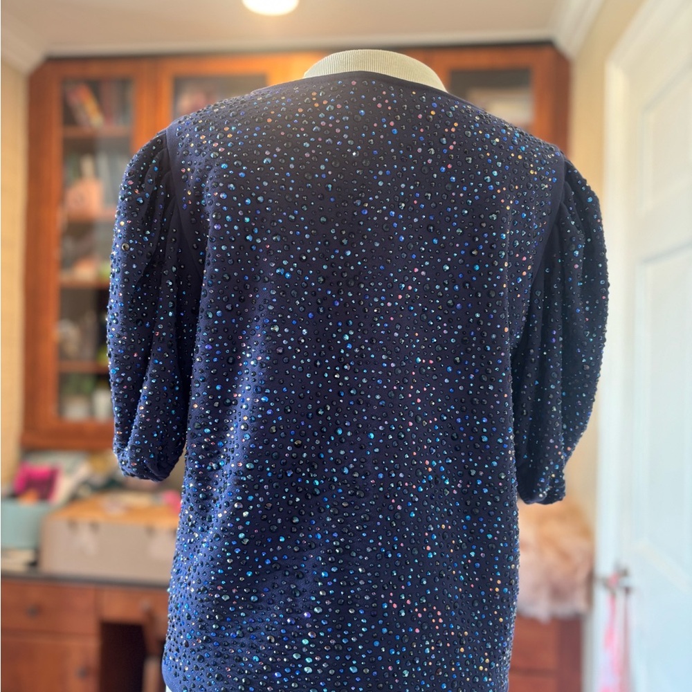 QUEEN OF SPARKLES Navy Sequin Top - Picture 2 of 3